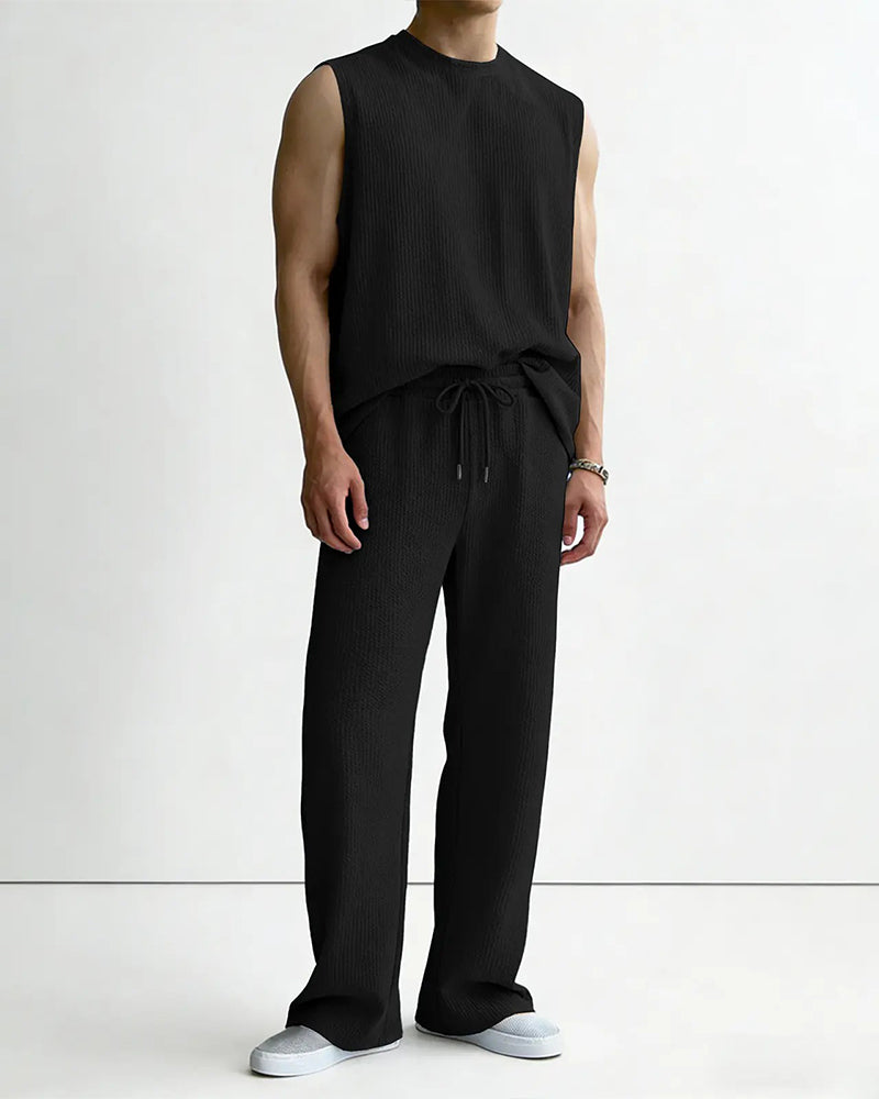 Men's Solid Color Sleeveless Set