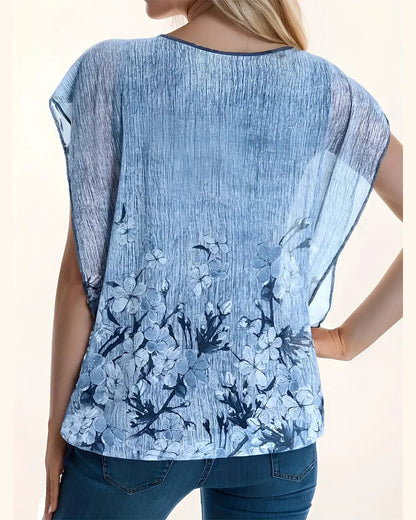 Fashionable Floral Bat Sleeve Blouse