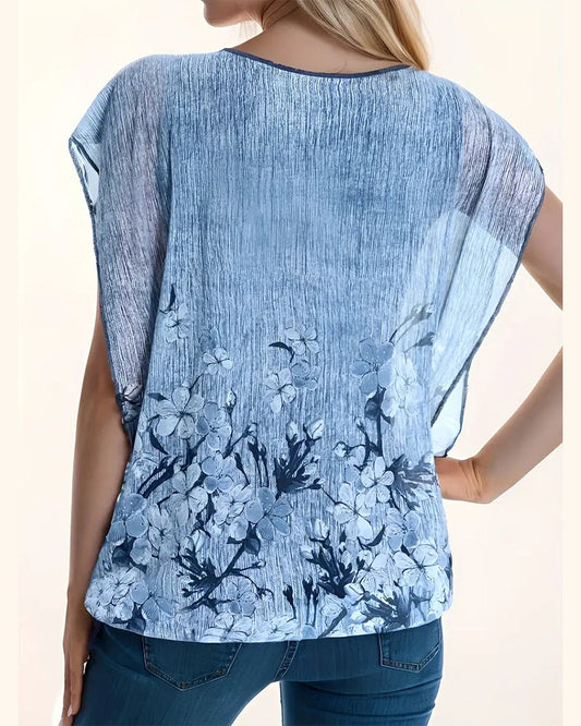 Fashionable Floral Bat Sleeve Blouse