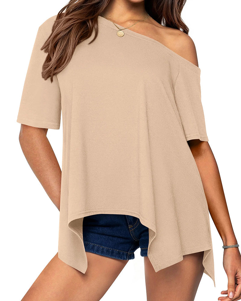 Solid Color Irregular T-shirt