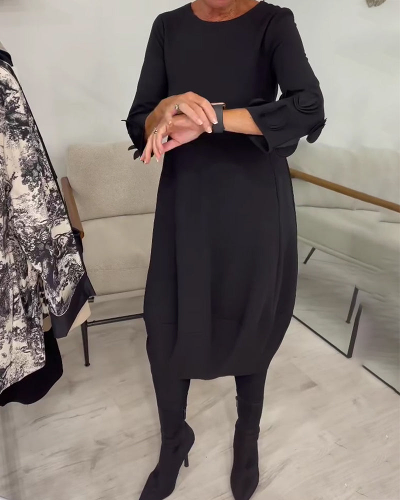 Crewneck Loose Fit Draped Casual Dress