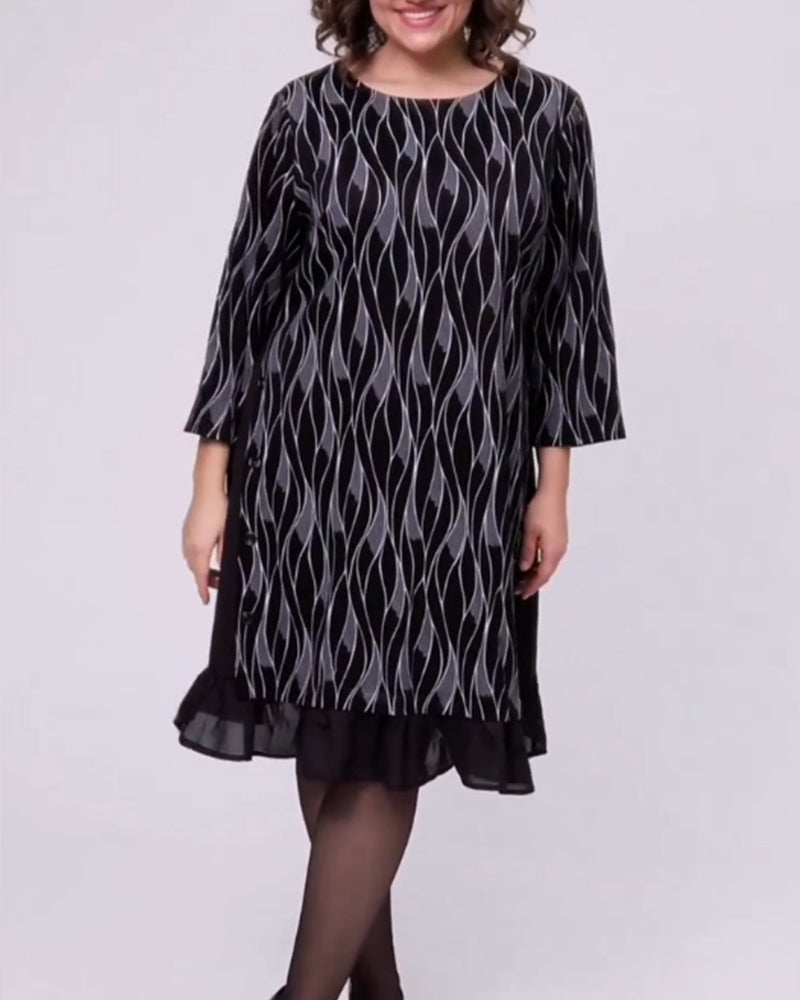 Elegant three-quarter sleeves printed dress 2024 f/w casual dresses spring