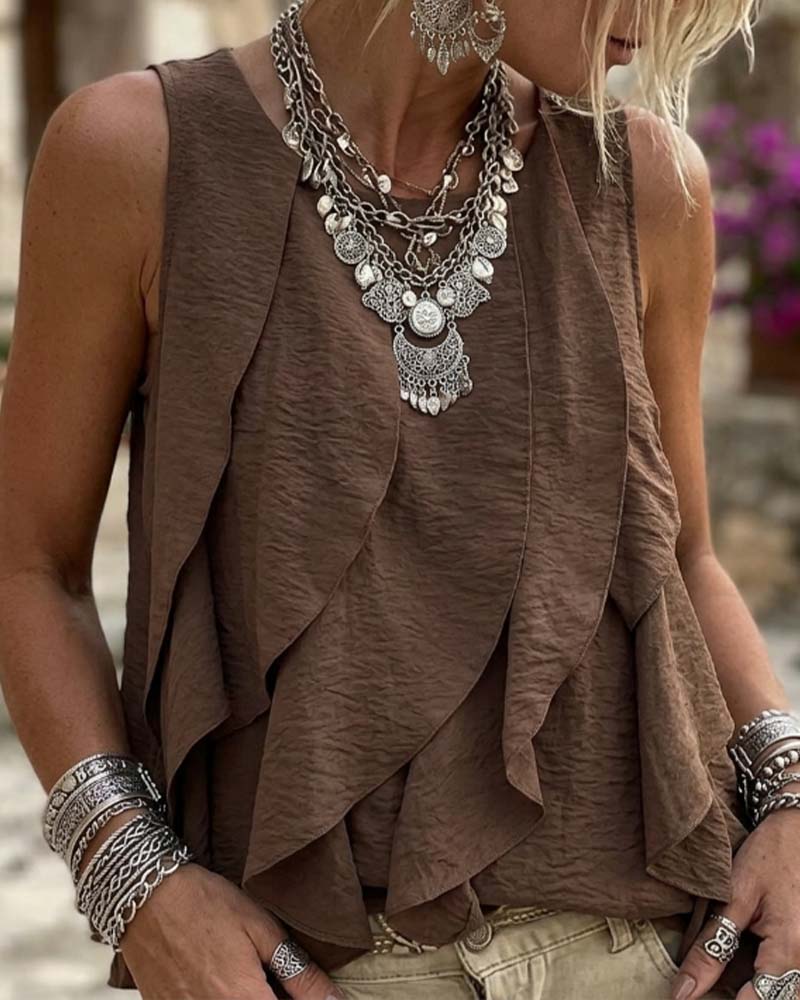 Pleated Textured Layered Sleeveless Tank Top spring summer tank tops & camis