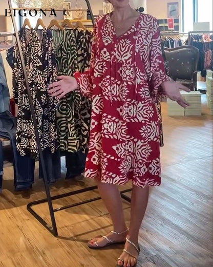 V-neck printed long-sleeved casual dress casual dresses spring summer