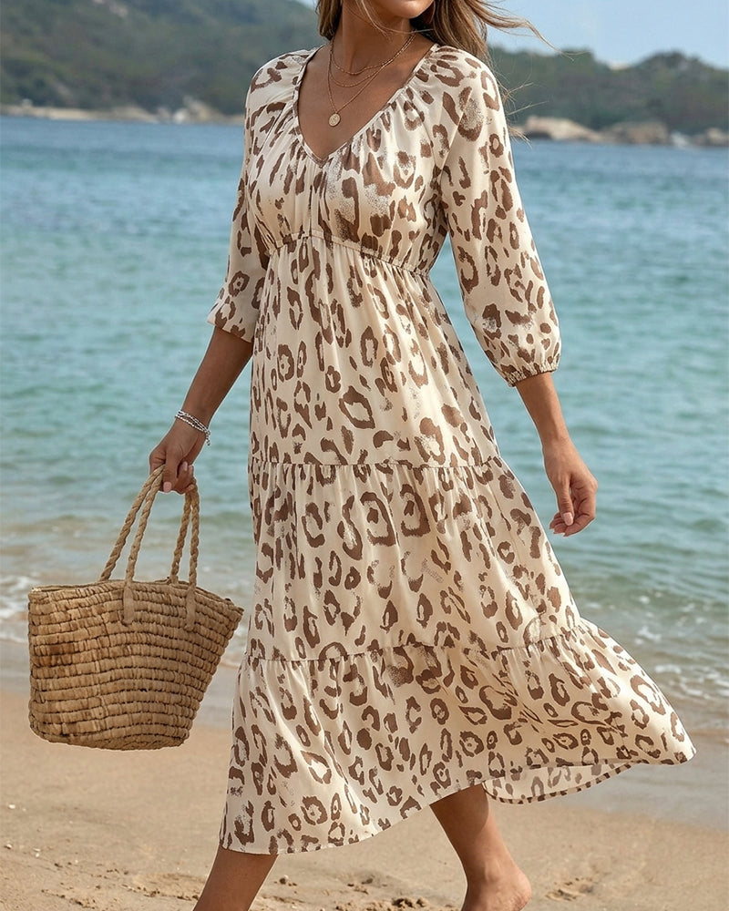 Leopard Print V-Neck Dress