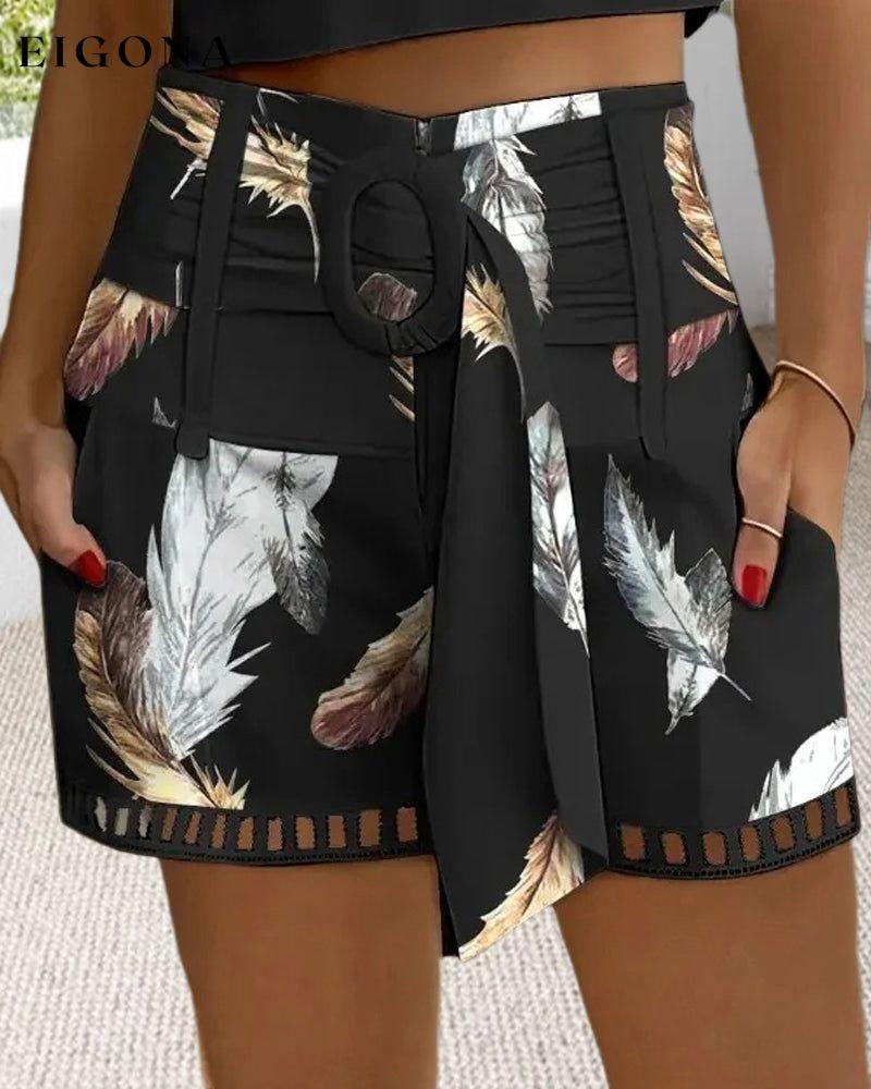 Feather print cutout elegant shorts shorts summer