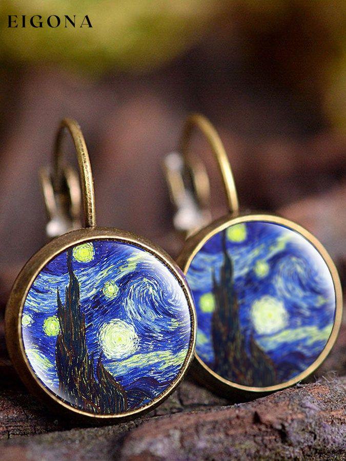 Sunflower Oil Painting Vintage Earrings accessories starry