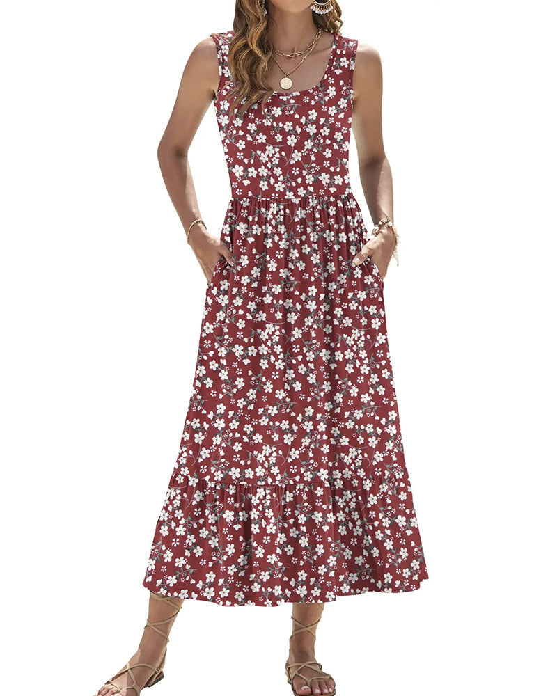 Sleeveless Rose Print Long Dress
