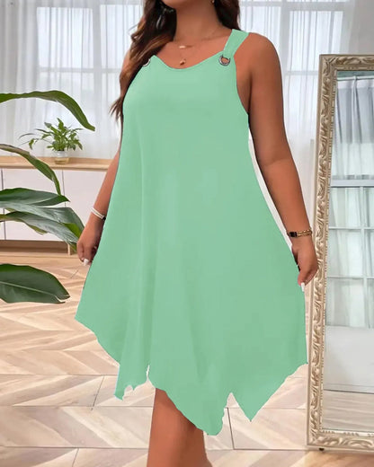 Asymmetrical Hem Sleeveless Knee-Length Dress