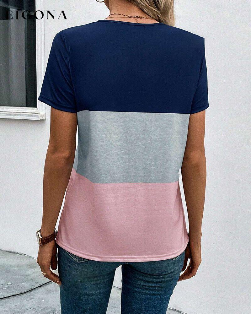 Simple color block short sleeve T-shirt spring summer t-shirts