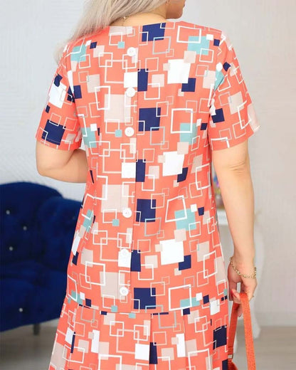 Casual square printed short-sleeve dress 202466 casual dresses spring summer