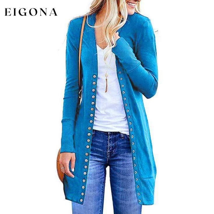 Halife Women's Long Sleeve Snap Button Down Knit Ribbed Neckline Cardigan Sweater Blue __stock:50 clothes Low stock refund_fee:1200 tops