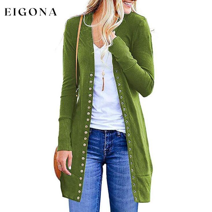 Halife Women's Long Sleeve Snap Button Down Knit Ribbed Neckline Cardigan Sweater Green __stock:50 clothes Low stock refund_fee:1200 tops