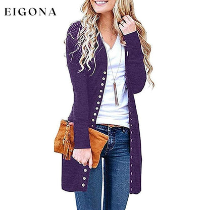 Halife Women's Long Sleeve Snap Button Down Knit Ribbed Neckline Cardigan Sweater Purple __stock:50 clothes Low stock refund_fee:1200 tops