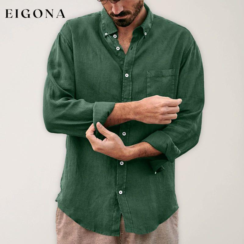 Men's new European and American fashion solid color loose single-breasted long-sleeved lapel shirt Green button down shirt clothes long sleeve shirt mens mens shirts