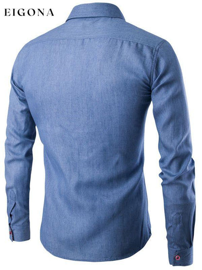 Men's Casual Shirt Pocket Patch Leather Long Sleeve Shirt Denim Shirt clothes long sleeve shirts men mens mens shirts