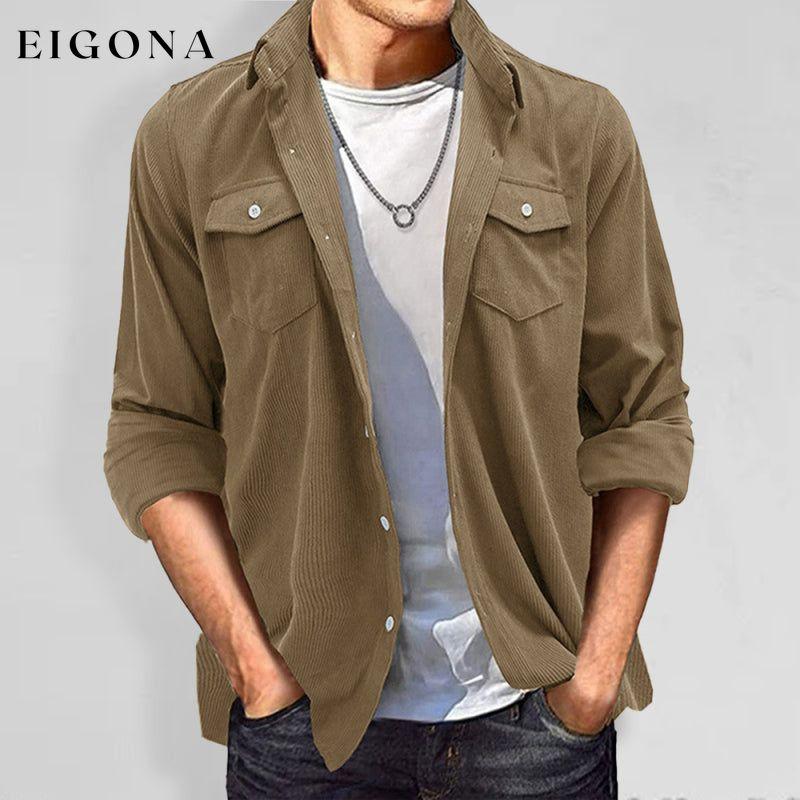 Men’s Solid Color Regular Fit Corduroy Shirt Jacket Khaki clothes long sleeve men jacket mens mens shirts