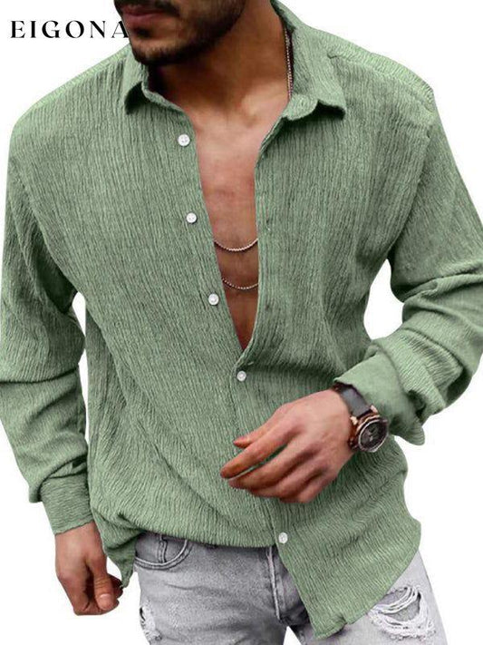 New Men's Solid Color Casual Lapel Long Sleeve Shirt Green button down shirts clothes mens mens shirts