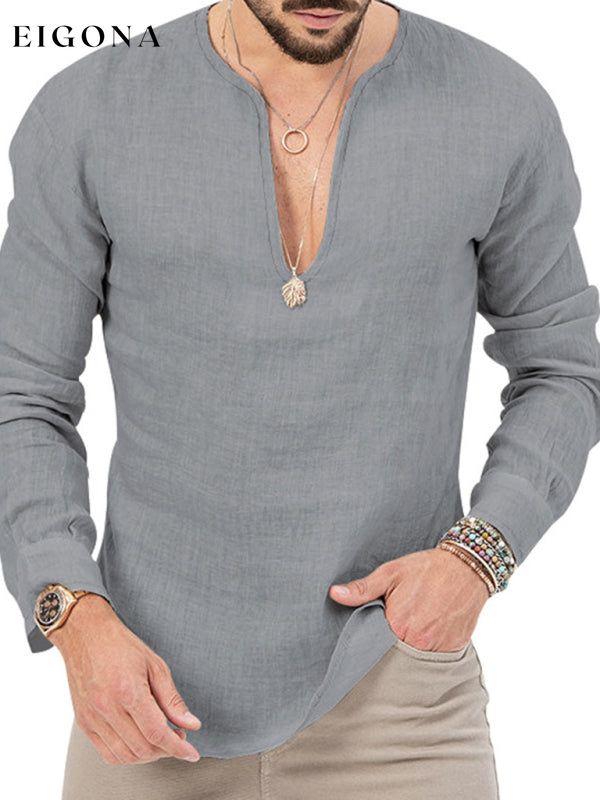 New Men's Long Sleeve T-Shirt Slim Fit Solid Color Large Size Deep V Neck Shirt button down shirt clothes mens mens shirts
