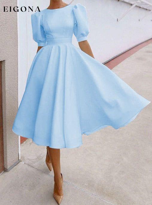 Fashion Solid Color Slim Fit Sexy Big Swing Dress Mist blue Clothes