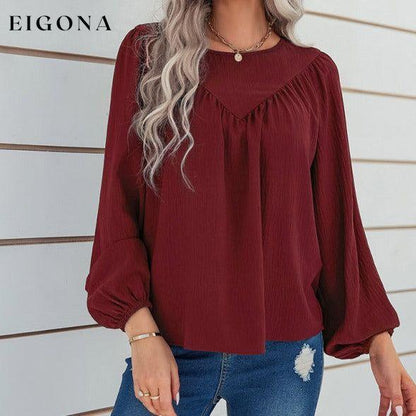 Women's casual loose round neck solid color pullover Long Sleeve Casual shirt Wine Red clothes long sleeve shirt long sleeve shirts long sleeve tops shirt shirts tops Tops/Blouses