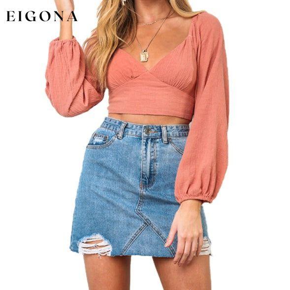Women's navel long -sleeved strap tied V -neck short tube Crop top clothes crop top crop tops cropped cropped top croptop long sleeve shirt long sleeve shirts long sleeve top long sleeve tops shirt shirts top tops
