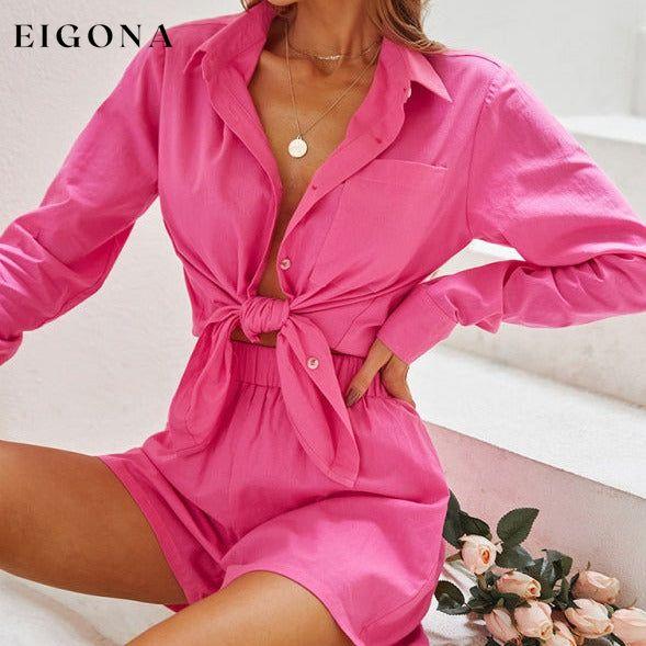 Women's lapel a single -breasted long -sleeved top two -piece set clothes