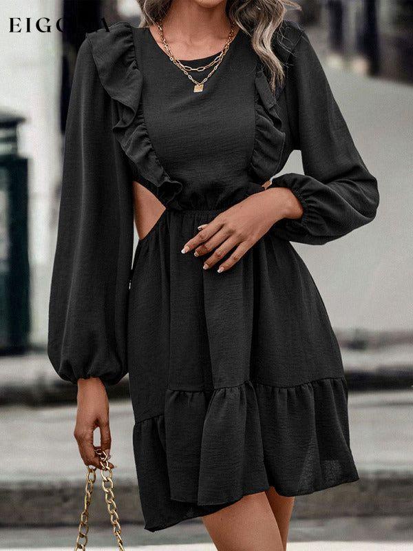 Women’s Adorable Ruffle Side Cutout black Dress casual dress casual dresses clothes long sleeve dress long sleeve dresses short dress short dresses