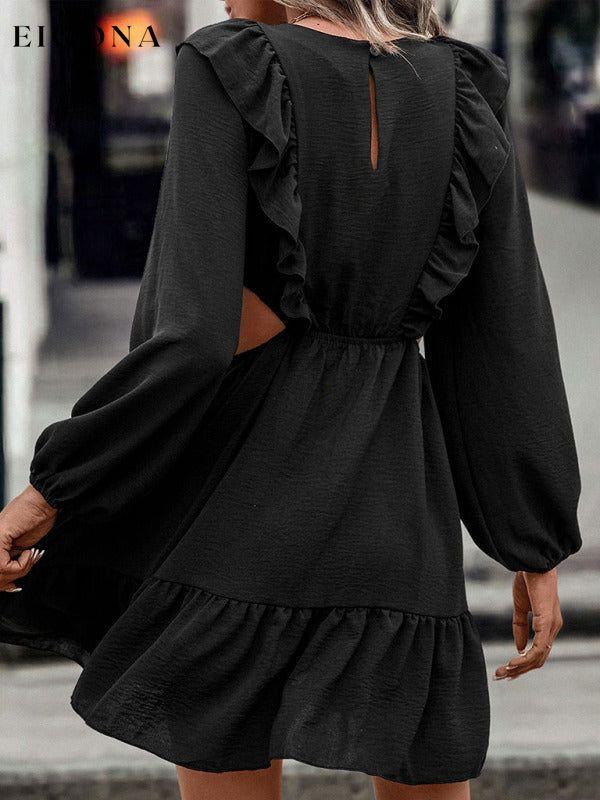 Women’s Adorable Ruffle Side Cutout black Dress casual dress casual dresses clothes long sleeve dress long sleeve dresses short dress short dresses