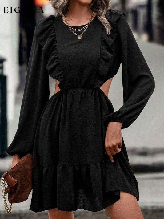 Women’s Adorable Ruffle Side Cutout black Dress Black casual dress casual dresses clothes long sleeve dress long sleeve dresses short dress short dresses
