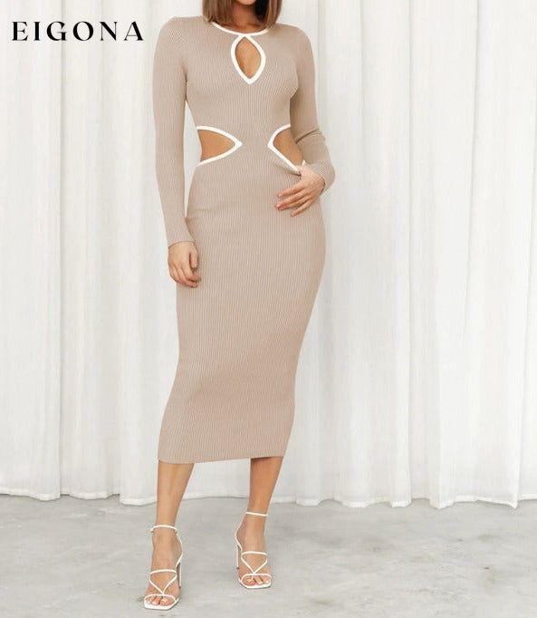 Women’s With A Front Cutout Sides Waist Cutout Midi Dress khaki casual dresses clothes cutout dress cutout dresses dress dresses long sleeve dress long sleeve dresses maxi dress midi dress