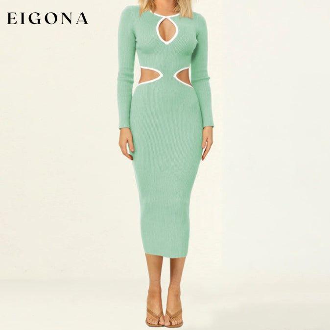 Women’s With A Front Cutout Sides Waist Cutout Midi Dress Green casual dresses clothes cutout dress cutout dresses dress dresses long sleeve dress long sleeve dresses maxi dress midi dress
