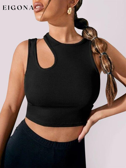 Women's Solid Color Cut Out Ribbed Tank Top Black clothes crop top crop tops croptop shirt shirts top tops