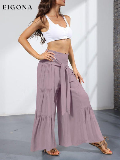 Women's woven strap elastic waist this kind of wide-leg A-type casual trousers bottoms clothes pants Women's Bottoms