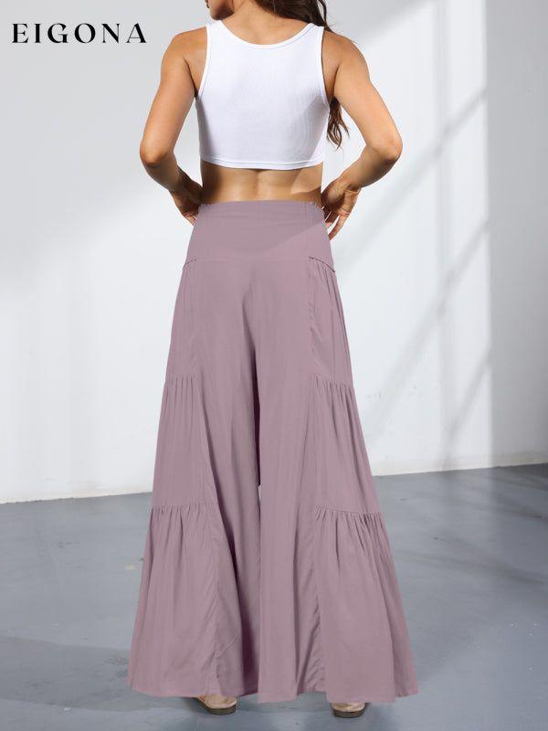 Women's woven strap elastic waist this kind of wide-leg A-type casual trousers bottoms clothes pants Women's Bottoms