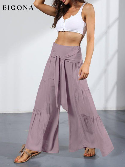 Women's woven strap elastic waist this kind of wide-leg A-type casual trousers bottoms clothes pants Women's Bottoms