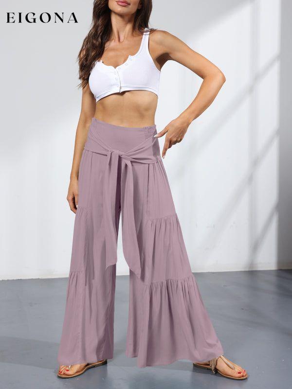 Women's woven strap elastic waist this kind of wide-leg A-type casual trousers bottoms clothes pants Women's Bottoms