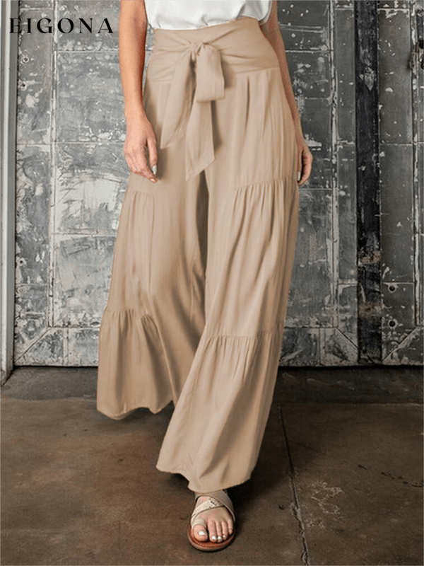 Women's woven strap elastic waist this kind of wide-leg A-type casual trousers Cracker khaki bottoms clothes pants Women's Bottoms