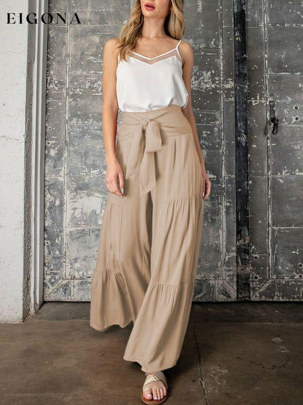 Women's woven strap elastic waist this kind of wide-leg A-type casual trousers bottoms clothes pants Women's Bottoms