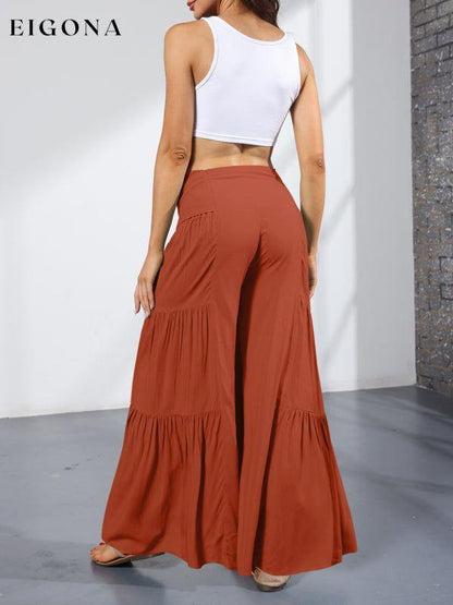 Women's woven strap elastic waist this kind of wide-leg A-type casual trousers bottoms clothes pants Women's Bottoms