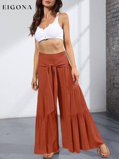 Women's woven strap elastic waist this kind of wide-leg A-type casual trousers bottoms clothes pants Women's Bottoms