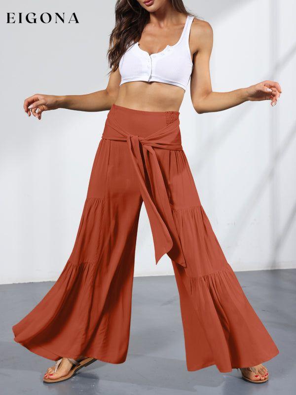 Women's woven strap elastic waist this kind of wide-leg A-type casual trousers bottoms clothes pants Women's Bottoms