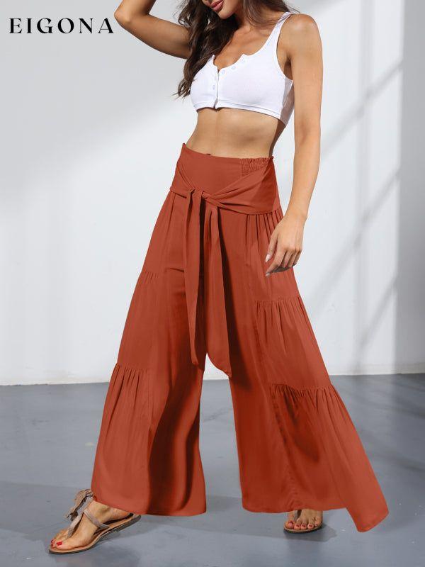 Women's woven strap elastic waist this kind of wide-leg A-type casual trousers bottoms clothes pants Women's Bottoms