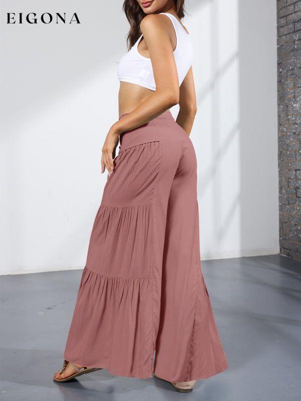 Women's woven strap elastic waist this kind of wide-leg A-type casual trousers bottoms clothes pants Women's Bottoms