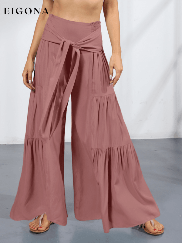 Women's woven strap elastic waist this kind of wide-leg A-type casual trousers Pink purple bottoms clothes pants Women's Bottoms