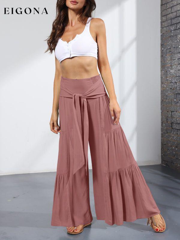 Women's woven strap elastic waist this kind of wide-leg A-type casual trousers bottoms clothes pants Women's Bottoms