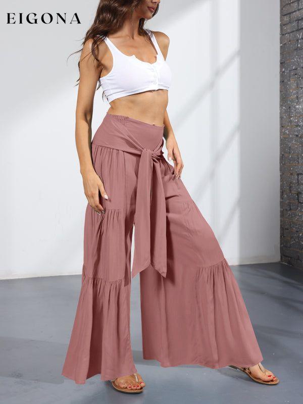 Women's woven strap elastic waist this kind of wide-leg A-type casual trousers bottoms clothes pants Women's Bottoms