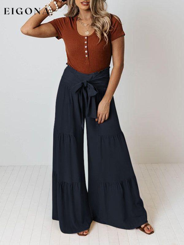 Women's woven strap elastic waist this kind of wide-leg A-type casual trousers bottoms clothes pants Women's Bottoms