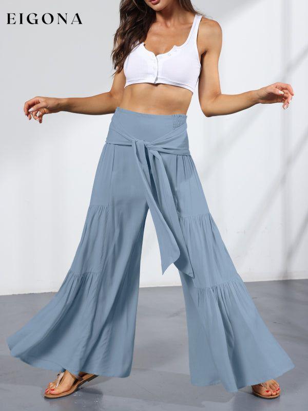 Women's woven strap elastic waist this kind of wide-leg A-type casual trousers bottoms clothes pants Women's Bottoms