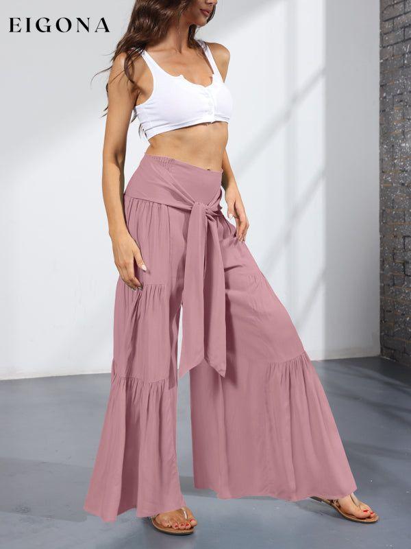 Women's woven strap elastic waist this kind of wide-leg A-type casual trousers bottoms clothes pants Women's Bottoms